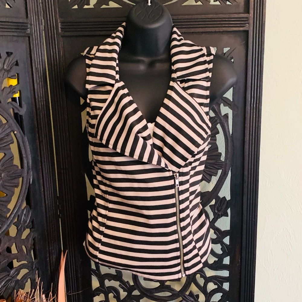 Xhilaration Black and Cream Striped Vest